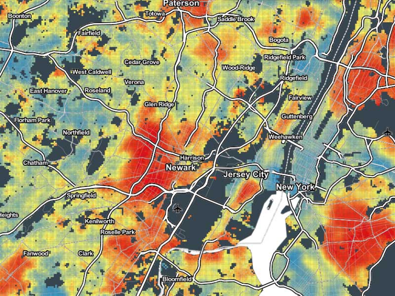 Example of a heat map produced by RTI’s interactive map of obesity in the United States