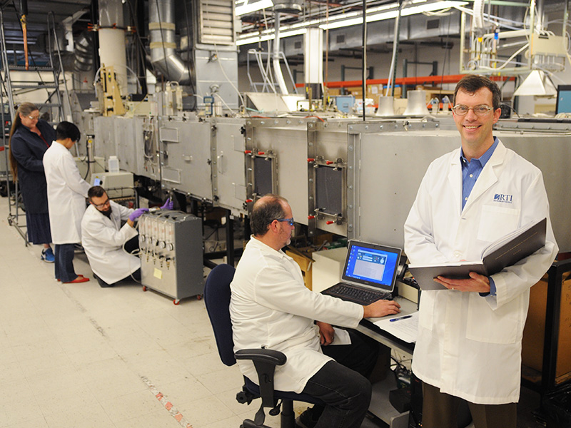Chemical engineer Howard Walls, PhD, and his team of engineers and scientists conducts air filter testing at our North Carolina campus